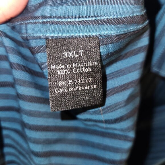 NWT APT.9 Big & Tall Striped Button-Down Shirt 3XLT 100% Cotton Green Black - Picture 6 of 7